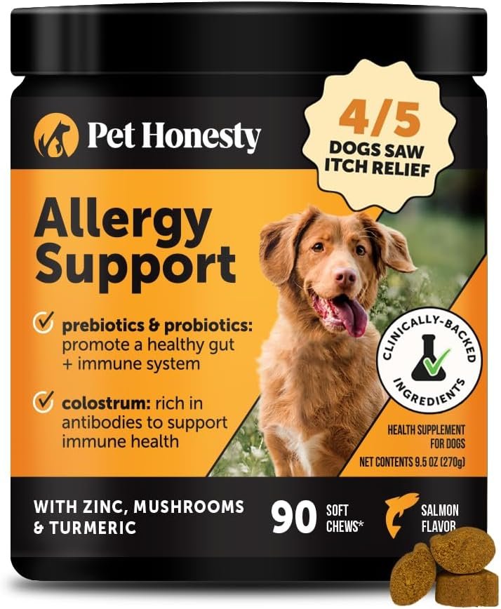 Pet Honesty Dog Allergy & Itch Relief – Advanced Itch Supplement with Probiotics for Dogs – Immune Support & Skin Relief for Seasonal Allergies – Natural Itchy Skin & Paw Relief – (Salmon, 90 Ct)
