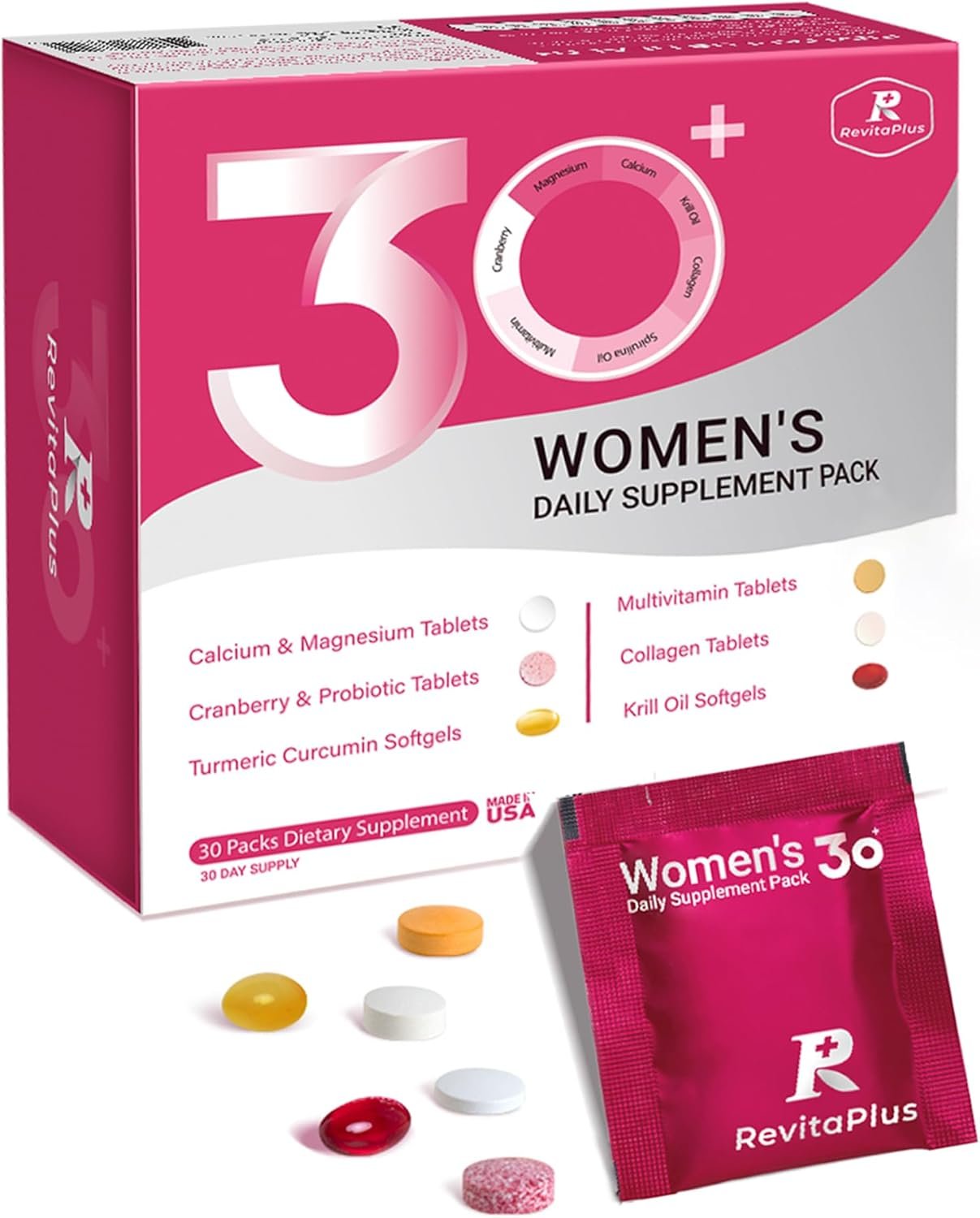 Multivitamin for Women with Vitamin A,B,C,D3,E,K2,Biotin, Collagen,Krill Oil,Cranberries Supports Energy,Wellness,Beauty and Immune – Vitamin Packs for Women Health 30 Packs