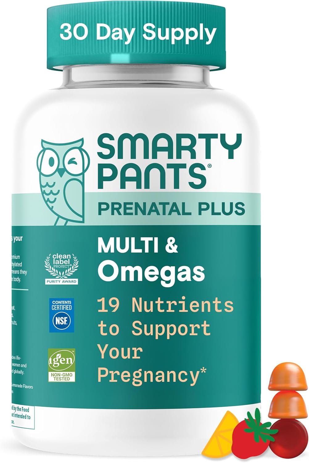 SmartyPants Prenatal Multivitamin Gummies – Improved Formula: Omega 3 (DHA/EPA), Methylfolate, Biotin, Vitamin D3, C, Vitamin B12, B6, Vitamin A, K & Zinc, Gluten Free, 90 Count (30 Day Supply)