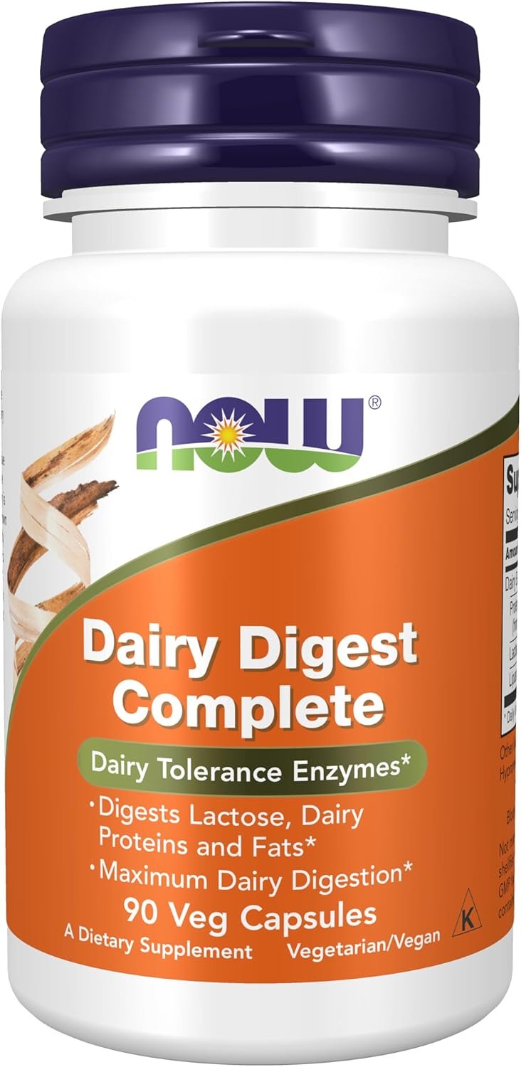 NOW Foods Supplements, Dairy Digest Complete, Digests Lactose, Dairy Proteins and Fats*, Dairy Tolerance Enzymes*, 90 Veg Capsules