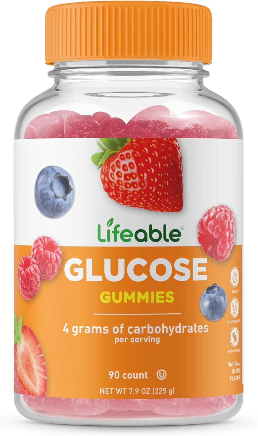 Lifeable Glucose Gummies – Great Tasting Natural Flavor Gummy – Gluten Free GMO-Free Chewable – for Adults and Kids – 90 Gummies