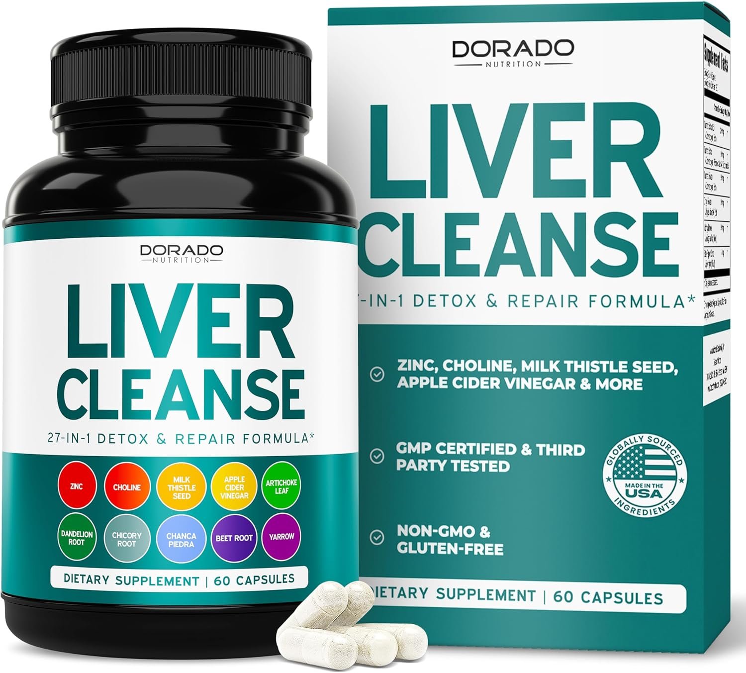 Liver Cleanse Detox & Repair 27 in 1 Formula – Milk Thistle, Dandelion Root, Turmeric, Artichoke Extract & More – Liver Detox Support Supplement – 3rd Party Tested, Vegan Safe & USA Made (60 Count)