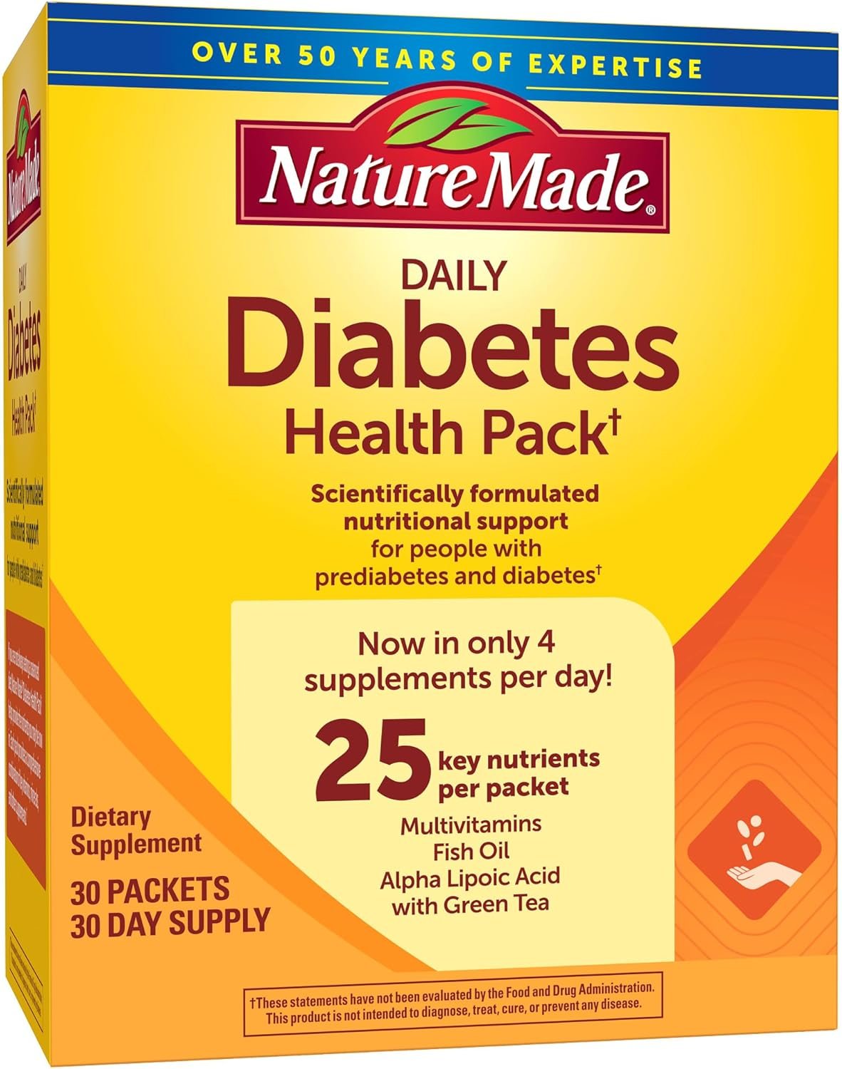 Nature Made Diabetes Health Pack, Daily Dietary Supplements for Nutritional Support, 30 Packets, 30 Day Supply