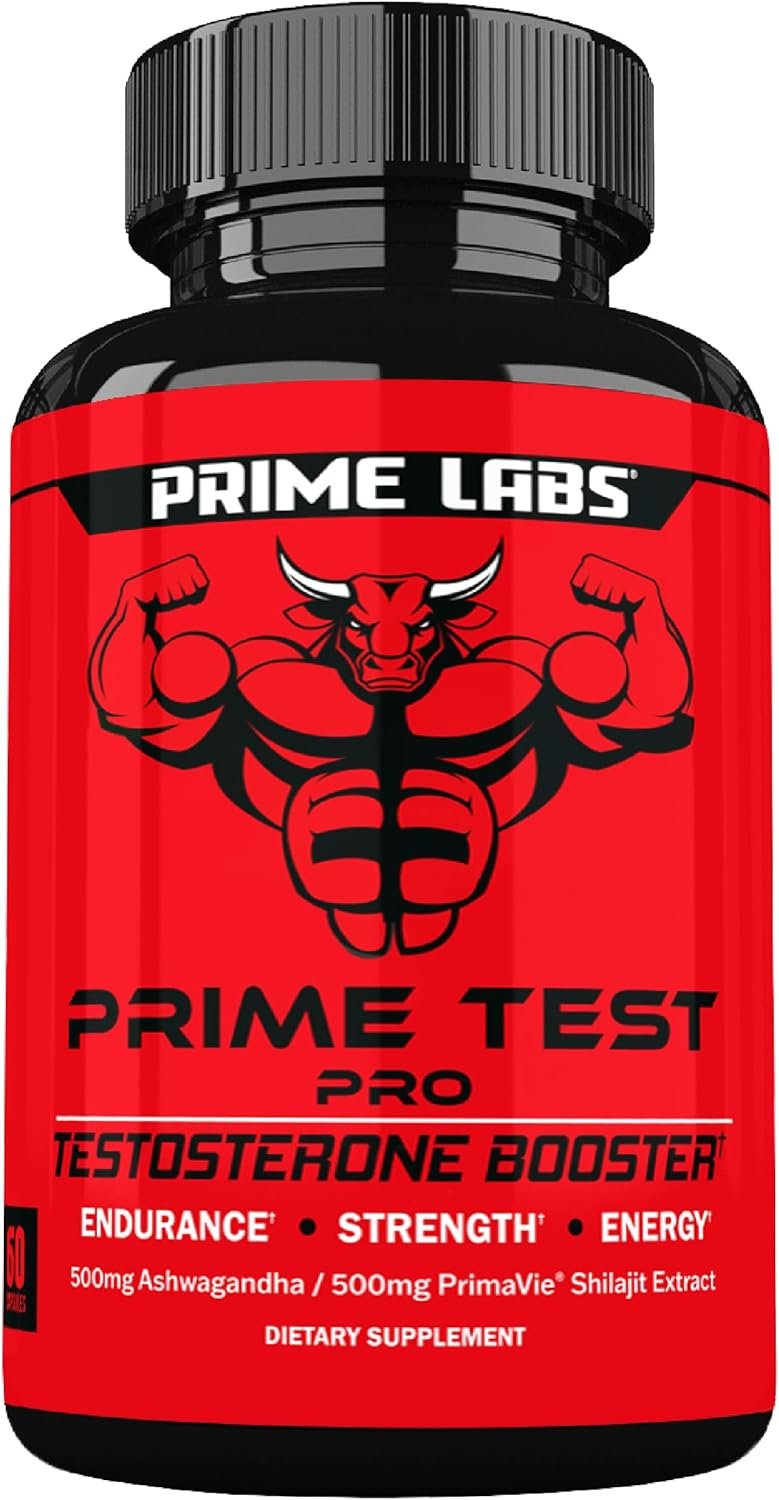 Prime Labs Prime Test Pro – Testosterone Supplement for Men – Test, Vitality, & Energy Booster – with Ashwagandha, PrimaVie Shilajit Extract, & DIM – 60 Capsules