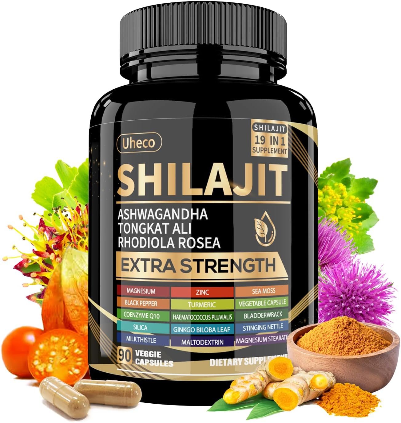 Shilajit Supplement with Sea Moss, Ashwagandha, Tongkat Ali – Shilajit Pure Himalayan Organic Fulvic Acid Capsules – 90 Count