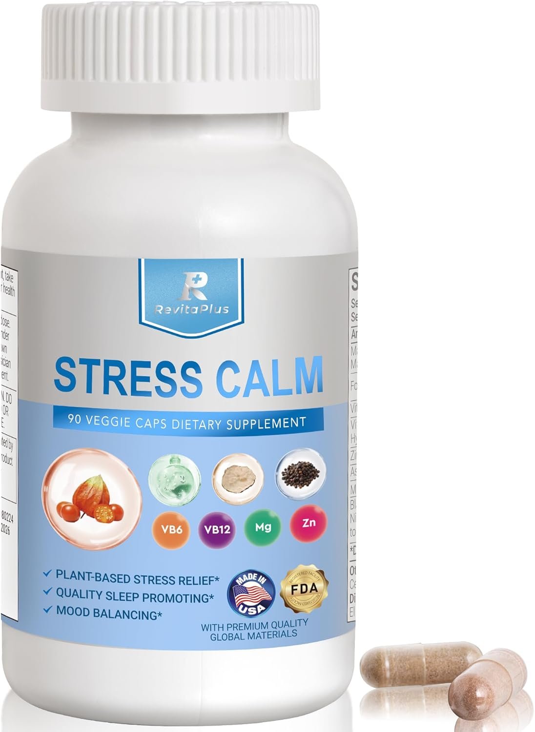 8-in-1 Ashwagandha Supplements with B12 B6 Magnesium Maca Zinc Folate, Cortisol Supplements for Women and Men Supports Stress Relief, Sleep, Energy, Focus(90 Capsules)