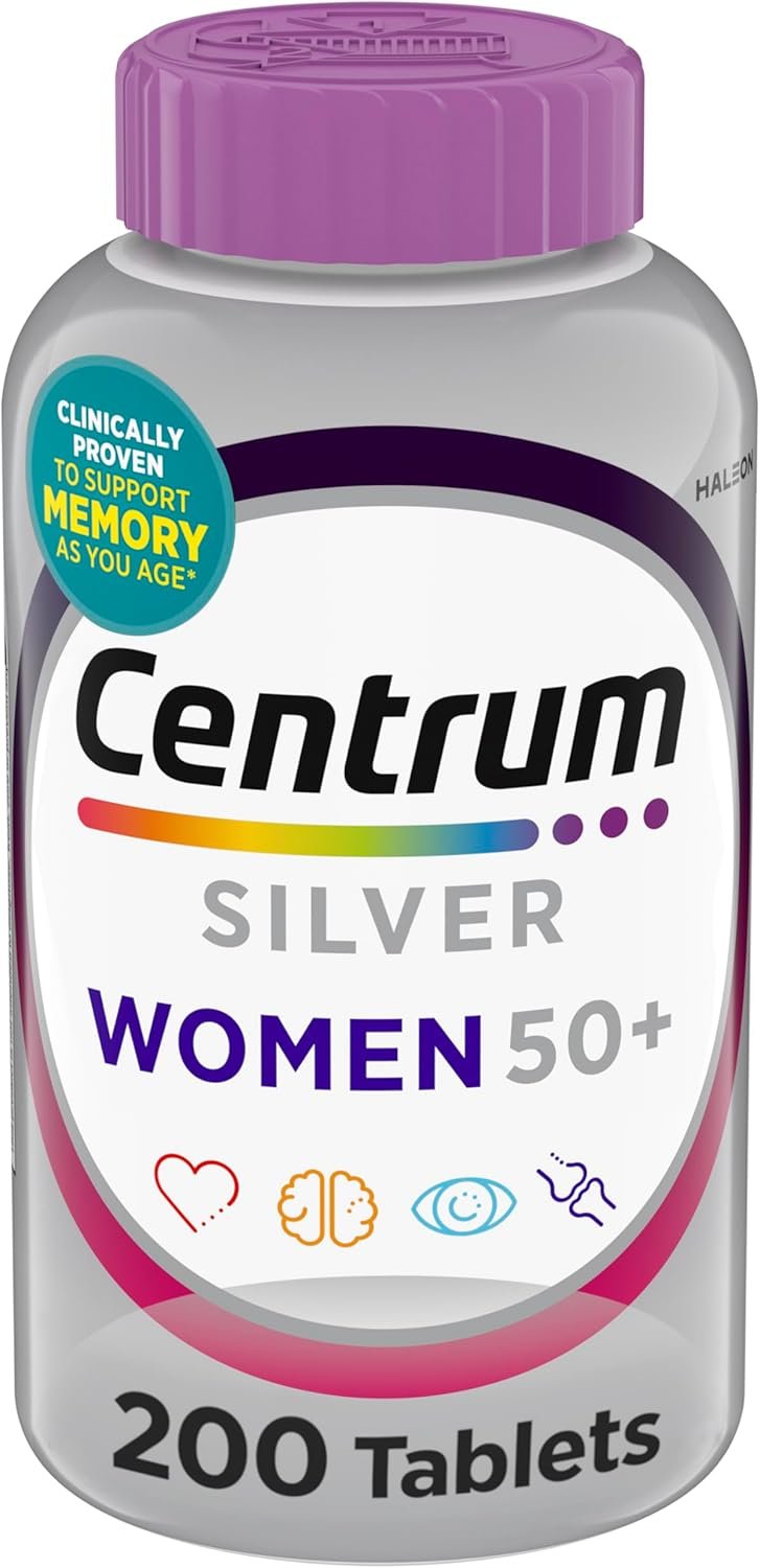 Centrum Silver Women’s Multivitamin for Women 50 Plus, Multivitamin/Multimineral Supplement with Vitamin D3, B Vitamins, Non-GMO Ingredients, Supports Memory and Cognition in Older Adults – 200 Ct
