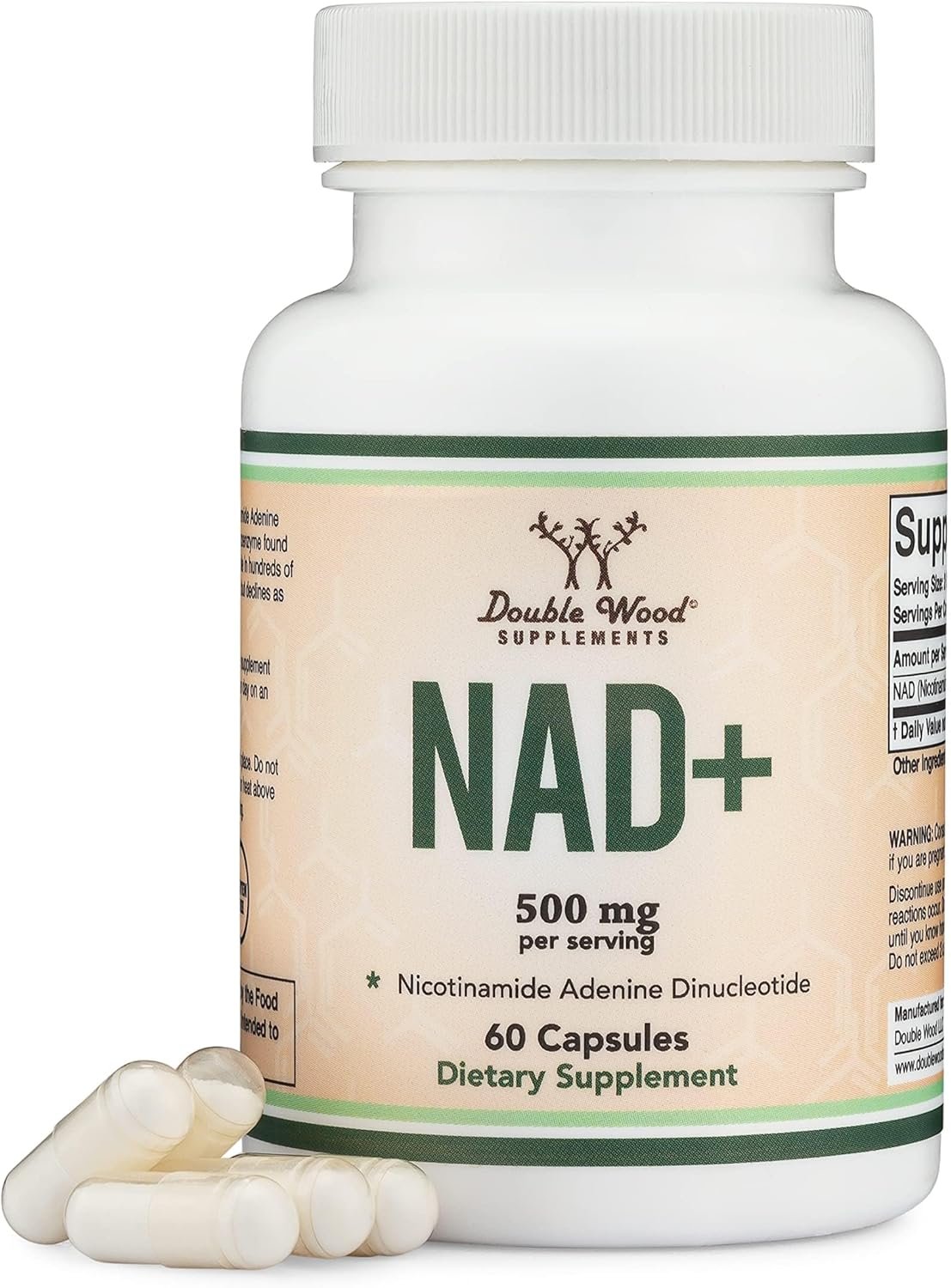 Double Wood Supplements NAD+ Anti Aging & Cell Regeneration | 500mg of 95% Pure NAD Plus Per Serving, 30 Day Supply | Similar to Nicotinamide Riboside | Third Party Tested, Vegan Safe, Non-GMO