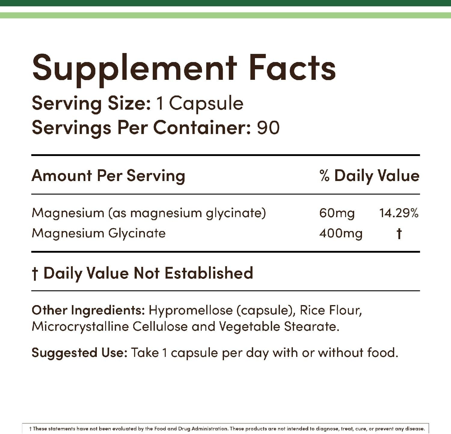Magnesium Glycinate 400mg, 90 Capsules (Vegan Safe, Third Party Tested, Gluten Free, Non-GMO) High Absorption Magnesium by Double Wood Supplements