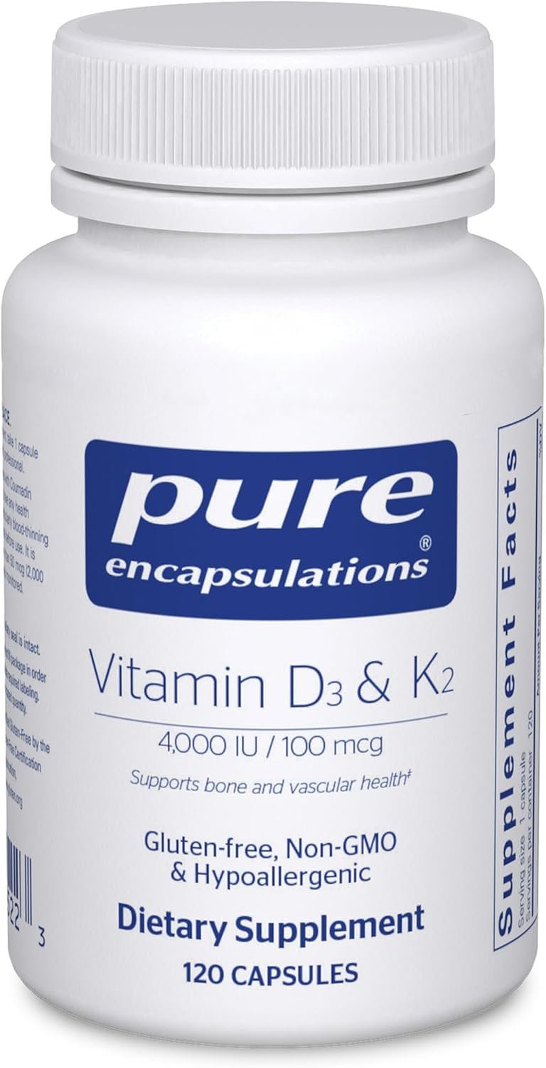 Pure Encapsulations Vitamin D3 & K2 – Bone & Vascular Health Support – Immune Function Support* – Gluten Free – Non-GMO – 120 Capsules