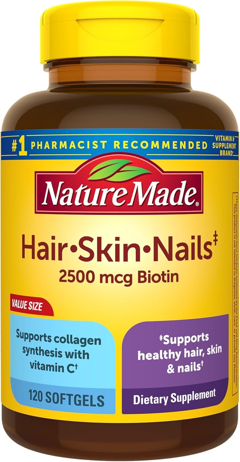 Nature Made Hair Skin and Nails with Biotin 2500 mcg, Dietary Supplement For Healthy Hair Skin and Nails Support, 120 Softgels, 120 Day Supply