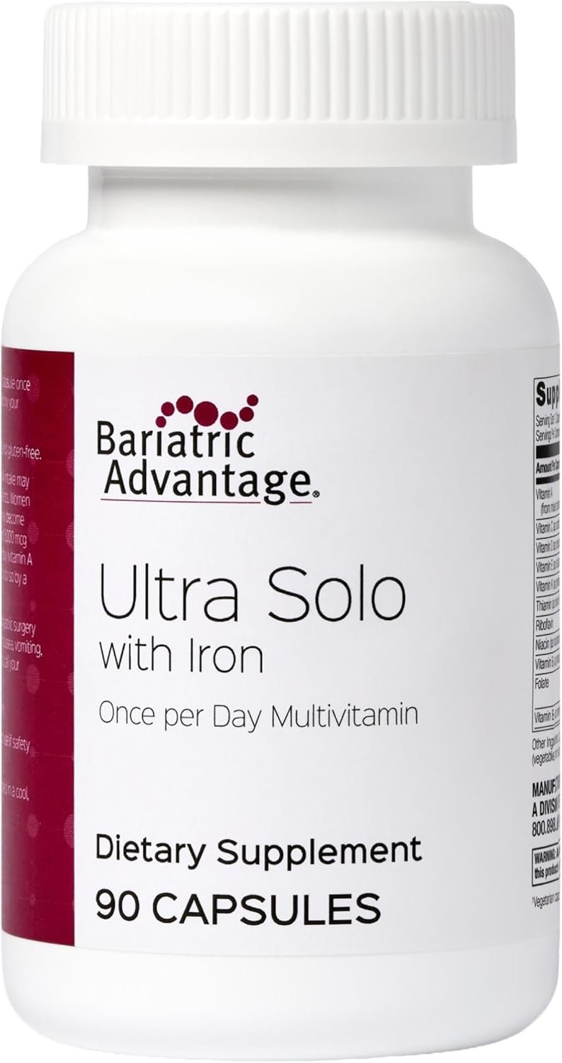 Bariatric Advantage Ultra Solo with Iron – Once-Per-Day Daily Multivitamin – for Bariatric Patients – with Thiamin, Vitamin A & More – Gluten Free – 90 Capsules