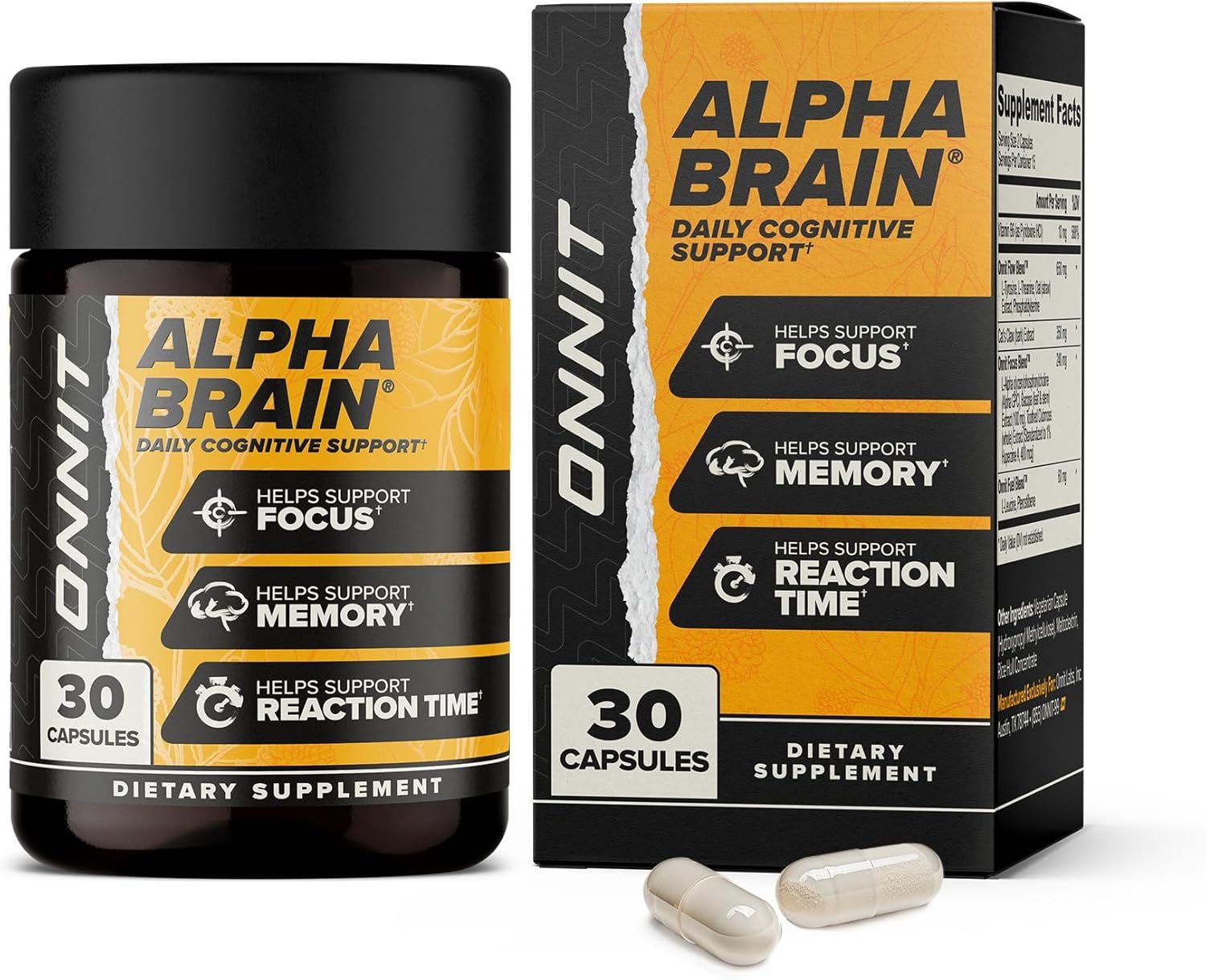 ONNIT Alpha Brain Nootropic Brain Supplement for Men and Women, IGEN Non-GMO Tested, Memory, Mental Clarity, Cognitive Support and Focus Capsules with L-Theanine and Vitamin B6, 30 Count