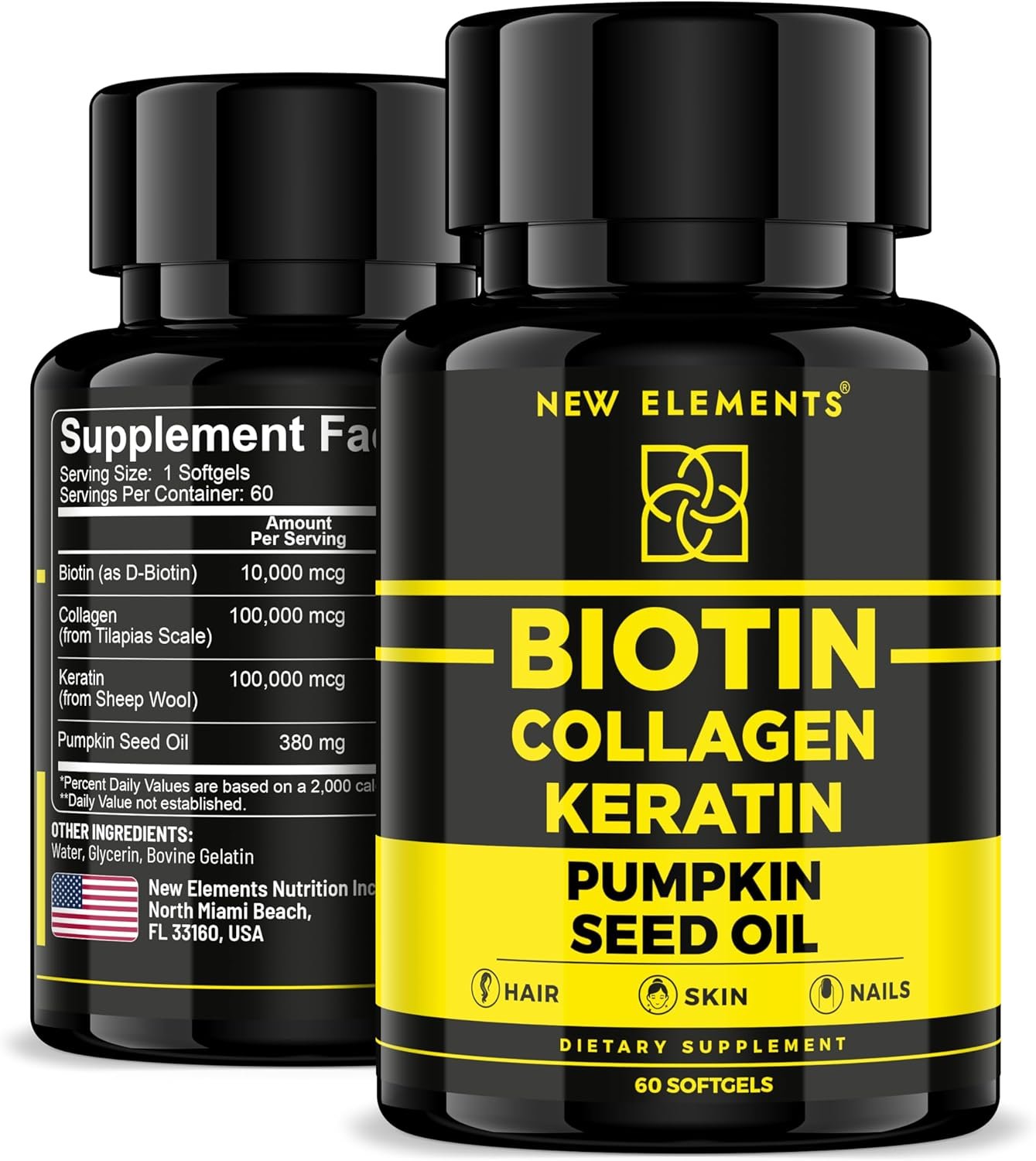 Biotin Supplement 10000mcg with Collagen Peptides Keratin and Pumpkin Seed Oil for Hair Skin and Nails | Hair Growth Supplement for Women & Men | Biotin and Collagen Supplements for Hair Loss