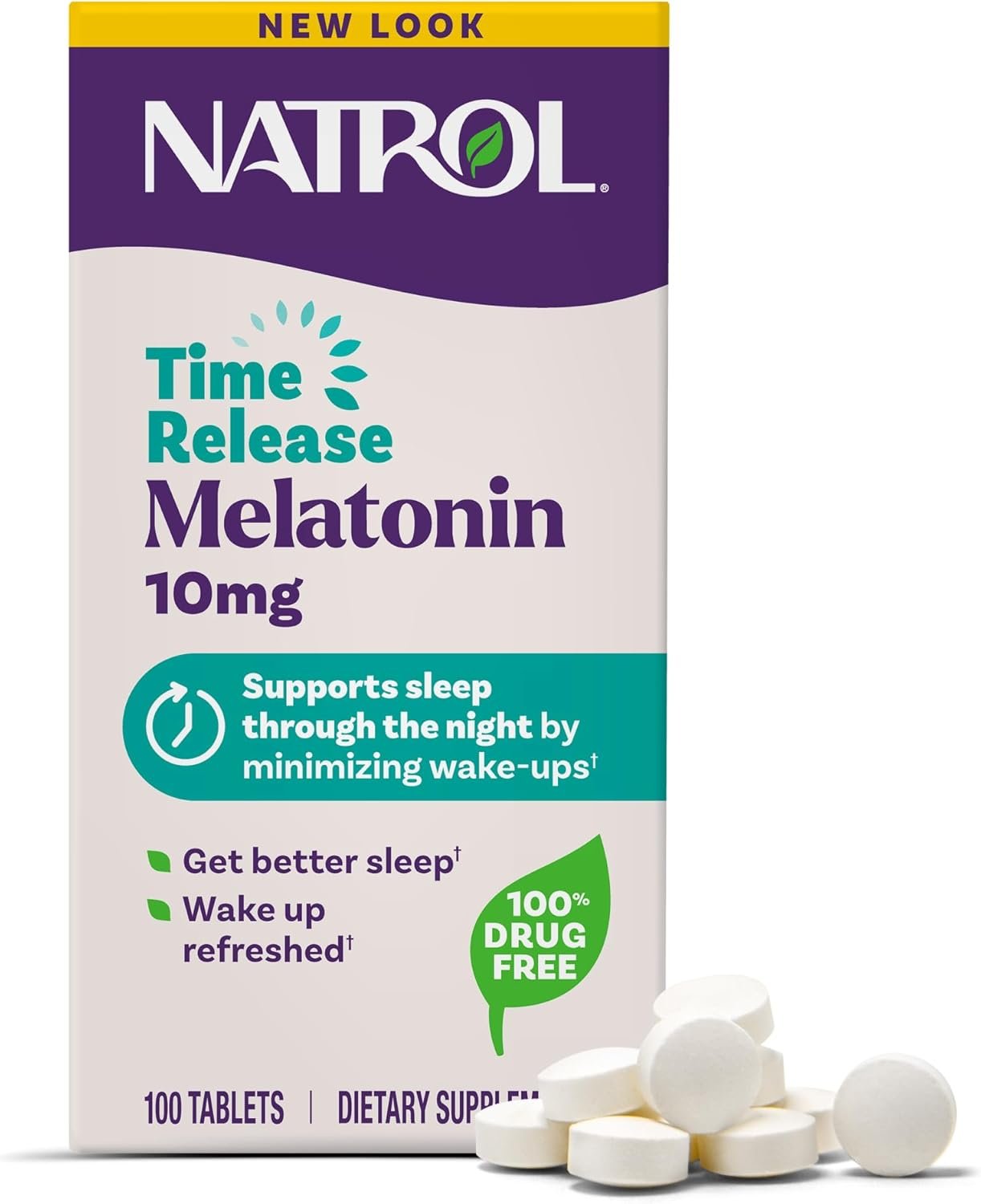 Natrol Melatonin 10mg Time Release Tablets, Sleep Dietary Supplement for Restful Sleep, 100 Melatonin Time Release Tablets, 100 Servings