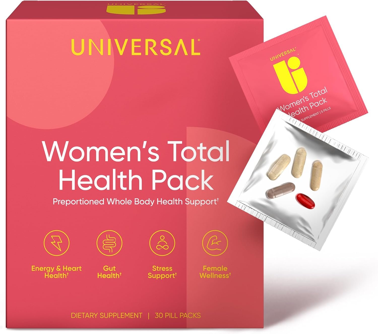 Women’s Total Health Daily Vitamin Packs – All in One Multivitamin for Women, Essential Vitamins & Minerals for Energy, Stress, Digestion & Gut Health, Female Wellness Supplement, 30 Packets