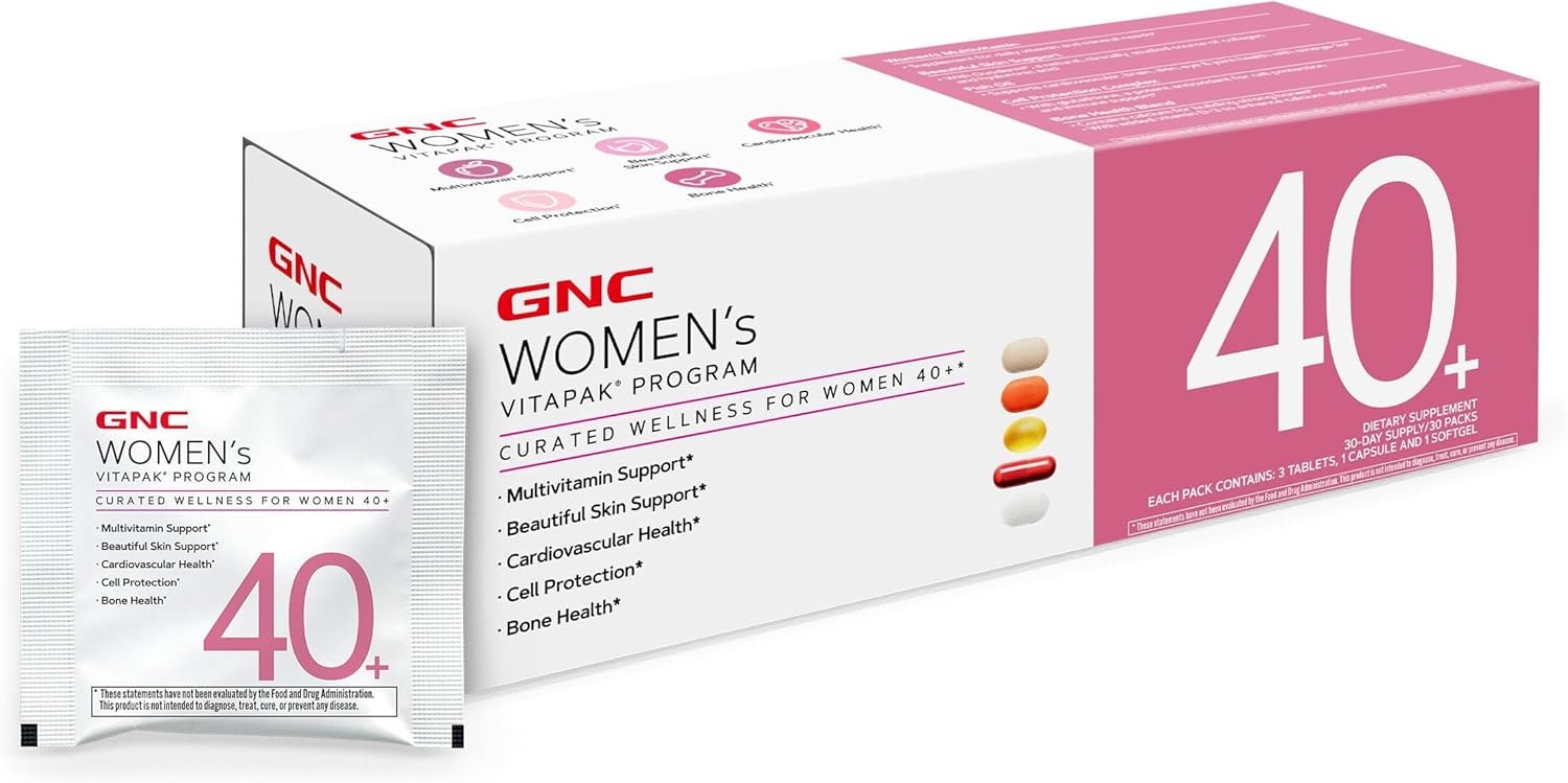 GNC Women’s 40+ Vitapak, 5-in-1 Multivitamin Pack, Healthy Hormones, Brain Health, Metabolism, Bone Strength, Edible Dietary Supplement, 30 Servings
