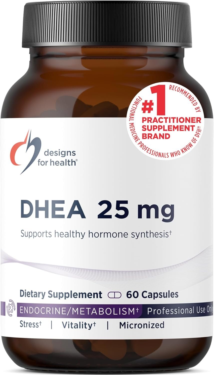 Designs for Health DHEA 25mg – DHEA Supplement for Men + Women – Supplement to Help Support Healthy Aging, Muscle Integrity, Energy + Hormonal Synthesis – Non-GMO (60 Capsules)