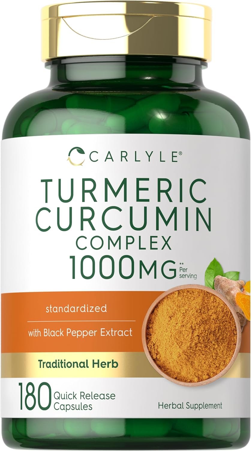 Carlyle Turmeric Curcumin with Black Pepper | 180 Capsules | Turmeric Complex Supplement | Non-GMO, Gluten Free
