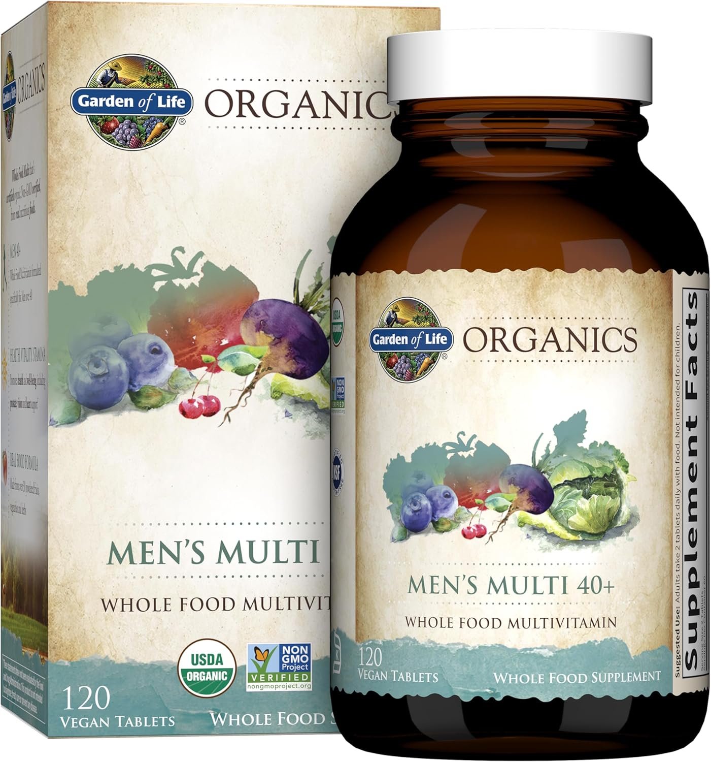 Garden of Life Organics Men’s 40+ Multivitamin with Prostate Support, B12 & Vitamins – Vegan Daily Whole Food Multivitamin, Non-GMO, Certified Organic, 120 Tablets