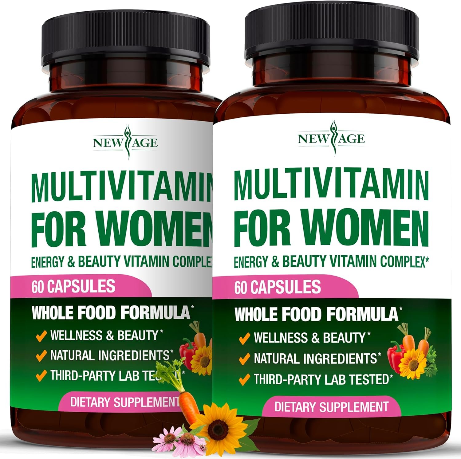 NEW AGE Multivitamin for Women – B-Complex, Whole Foods, Hair Support, Iron – All in1 Womens Multivitamin – Bioavailable & Gentle on Stomach – Made in USA – 120 Count