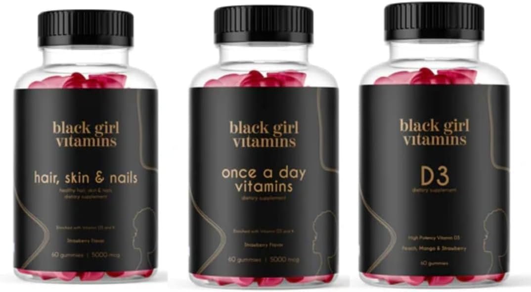 Black Girl Vitamins Look Good Feel Good Bundle – Hair Skin & Nails, Vitamin D3 2000IU & Once a Day Multivitamin – Women’s Supplement Bundle – Energy, Immunity & Beauty Support