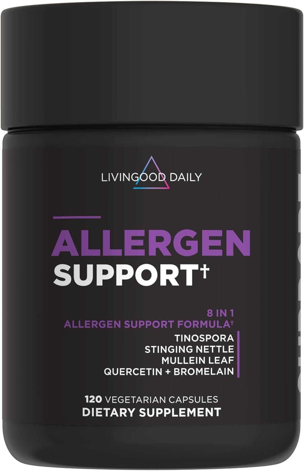 Livingood Daily Allergen Support, Natural Allergy Supplement with Vitamin C, Quercetin, Nettle Leaf, Zinc, Bromelain & Tinospora, Non GMO, Vegan, Immune Support Formula, 120 Vegetarian Capsules