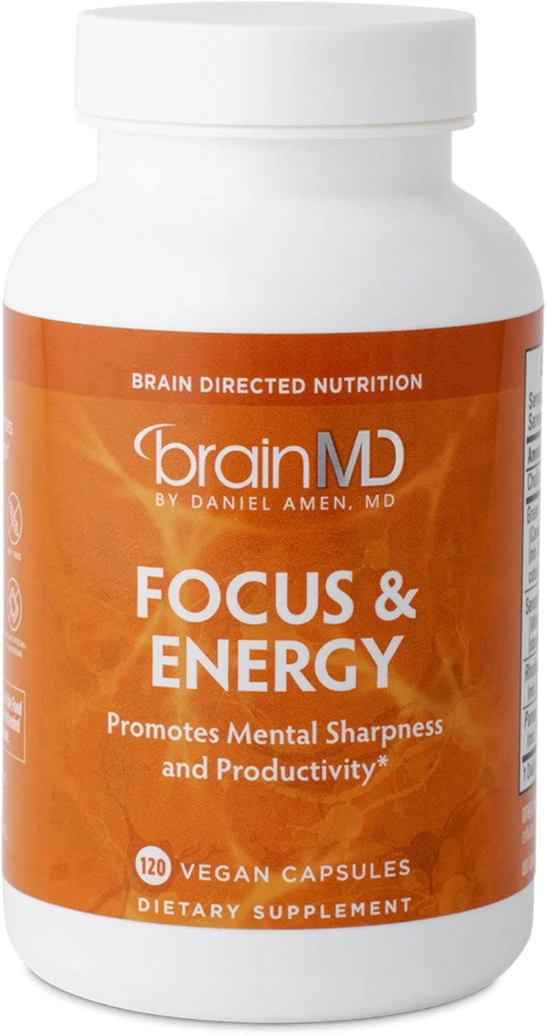 BRAINMD Dr Amen Focus & Energy – 120 Capsules – Mental Endurance Booster, Promotes Concentration & Attention – Caffeine Free, Gluten Free – 30 Servings