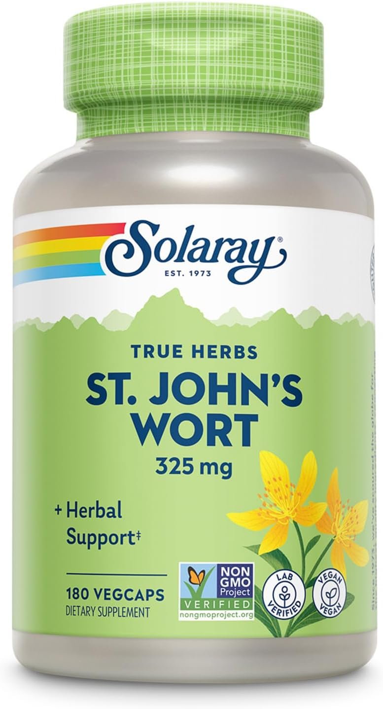 SOLARAY St Johns Wort 325 mg Whole Aerial – Health and Mood Support Supplement – 60-Day Money Back Guarantee – Non-GMO, Vegan, Lab Verified (180 VegCap, 180 Servings)