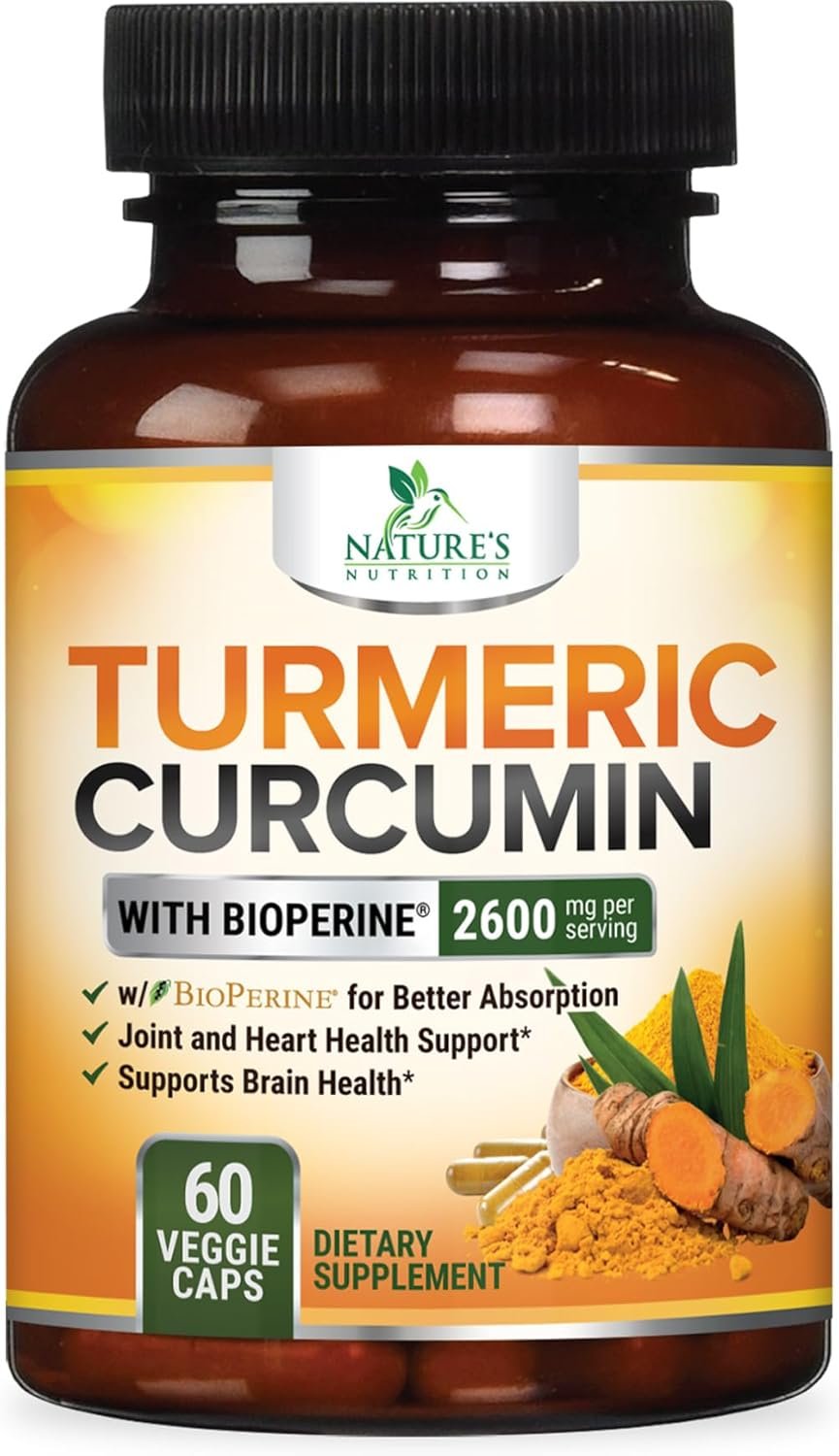 Turmeric Curcumin Supplement – 2400mg Organic Turmeric Per Serving – 95% Curcuminoids & BioPerine Black Pepper Extract for Best Absorption – Natural Vegan Joint Support – Bottled in USA – 60 Capsules