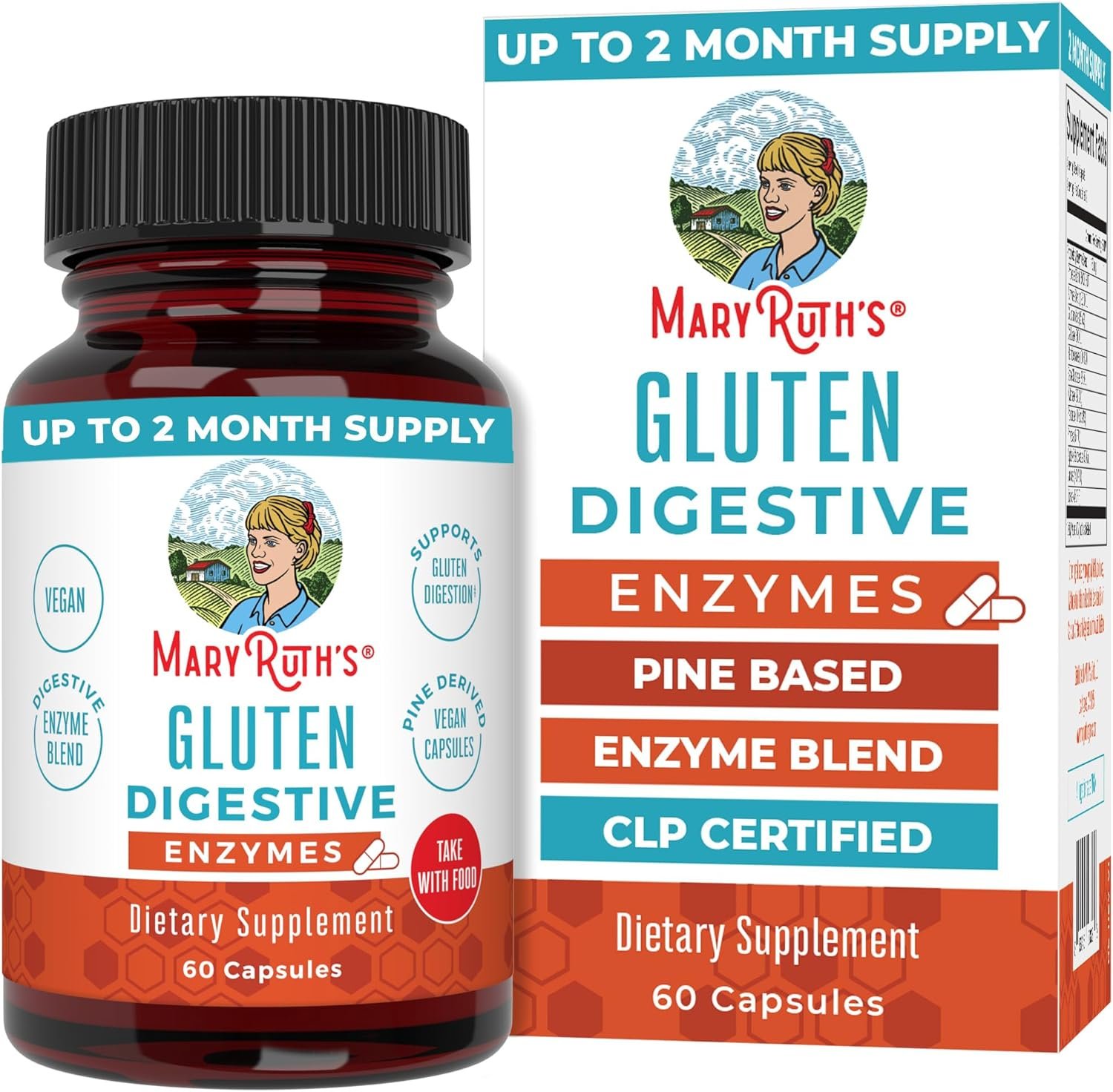 MaryRuth’s Gluten Digestive Enzymes | Up to 2 Month Supply | Proprietary Enzyme Blend | Vegan Pine-Based Capsules | Non-GMO | 60 Count